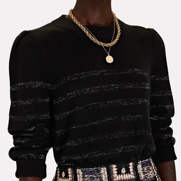 Rails Sweaters - Rails NEW Allegra Cashmere Cotton Metallic Stripe Sweater Black Silver Medium